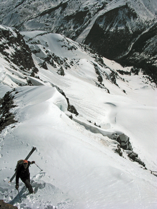Neal Beidleman on the ridge below Len SHoemaker's summit.