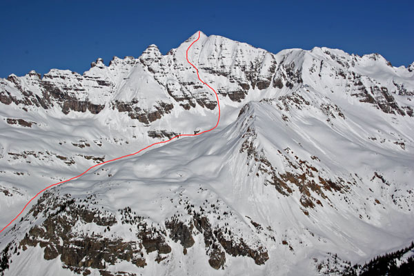 The ski line on the East Face of Castle Peak.