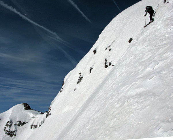The first turns off the summit of Pyramid Peak.
