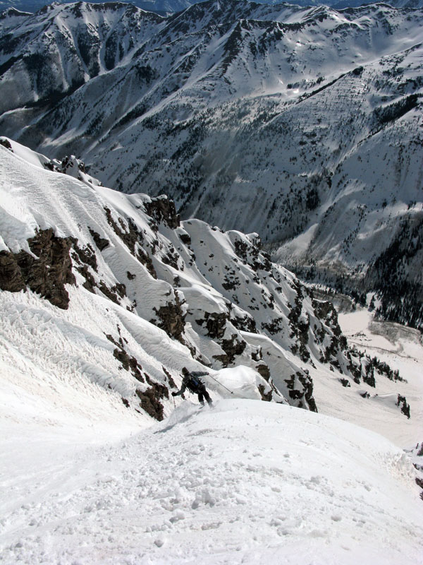 Glen Poulsen skiing the Landry Line on Pyramid Peak.