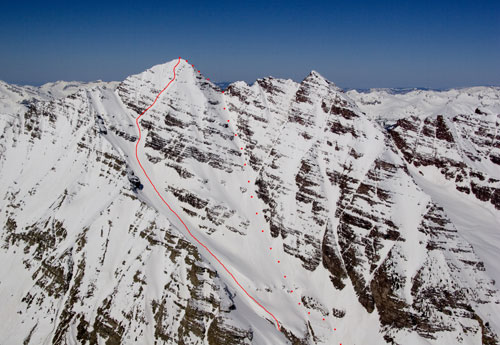 The ski route on South Maroon Peak