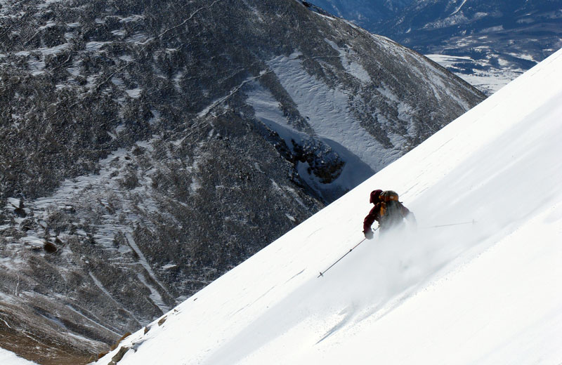 Christy Mahon skis the 14er Mount Sherman.