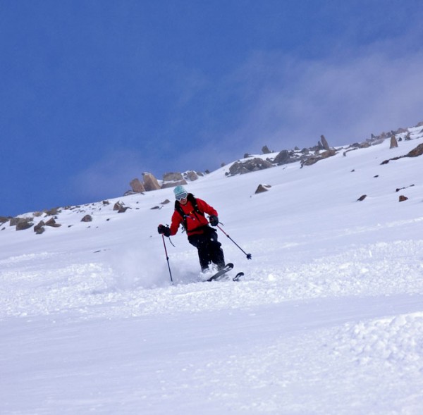 Lissa Ballinger skiing Mount Yale.