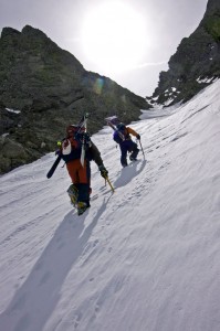 Climbing the North Couloir on Crestone Peak.