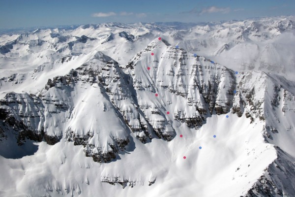 The ski route on the East Face of Castle Peak