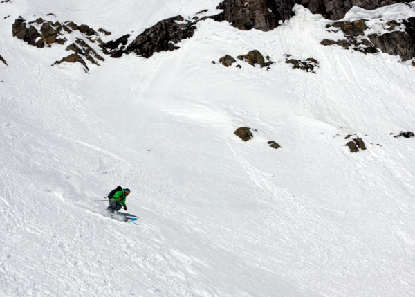 Adam Moszynski skiing the East Face of Castle Peak.
