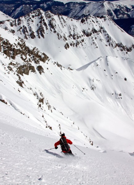 Christy Mahon skiing the East Face of Castle Peak.