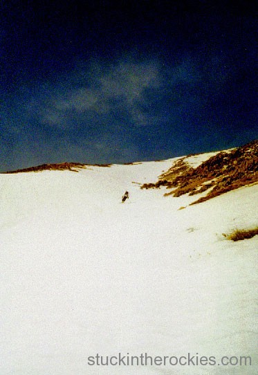 Ted Mahon skiing the Cristo Couloir on Quandary peak back in 1997.