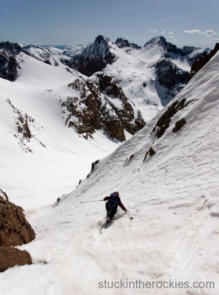 Christy skis (teles) the sloppy snow.