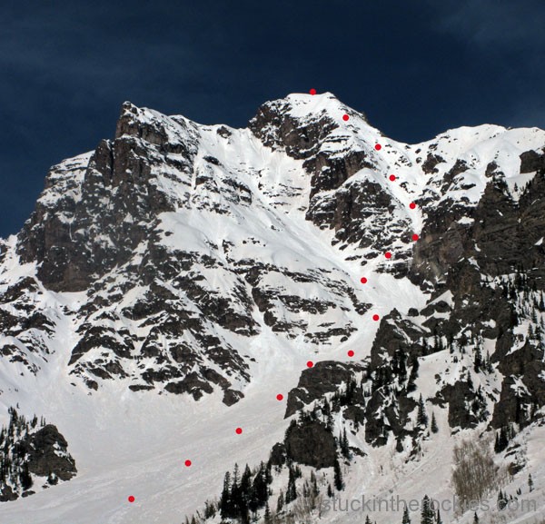 landry route, east face of pyramid peak