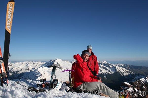 Matt Ross and Ted Mahon on the summit of North Maroon Peak before skiing.
