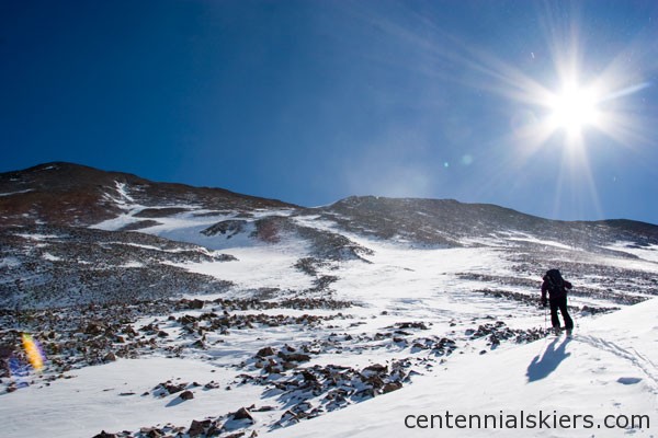 Heading up the easy terrain to the West Ridge of Cronin Peak.