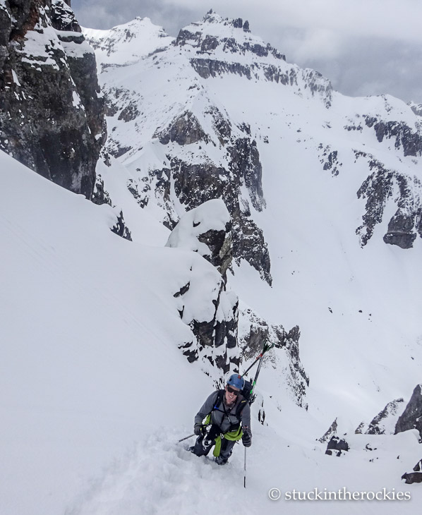 Ted Mahon climbing the north couloir of Potosi peak