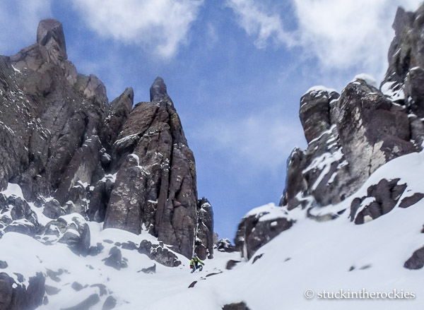 ted mahon skis the north couloir of potosi peak