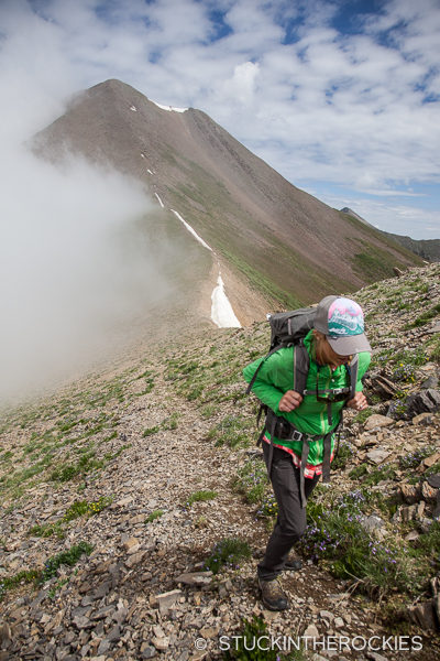 Christy Mahon hiking the ridge to Electric Peak