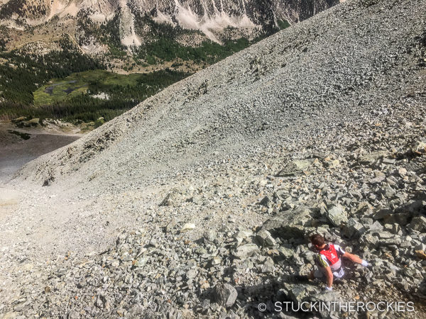 Eric Sullivan descends tabeguache Peak during Nolans 14