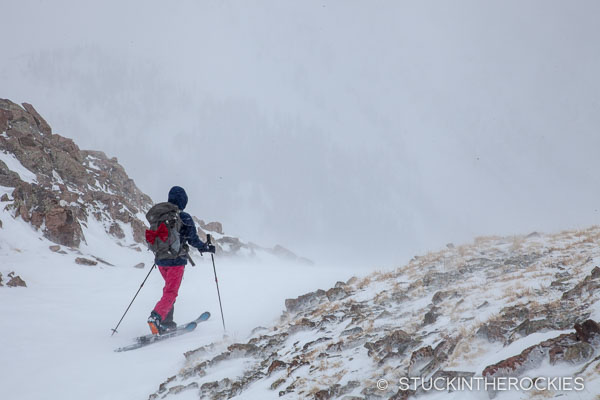 Christy Mahon ski touring in Pearl Basin