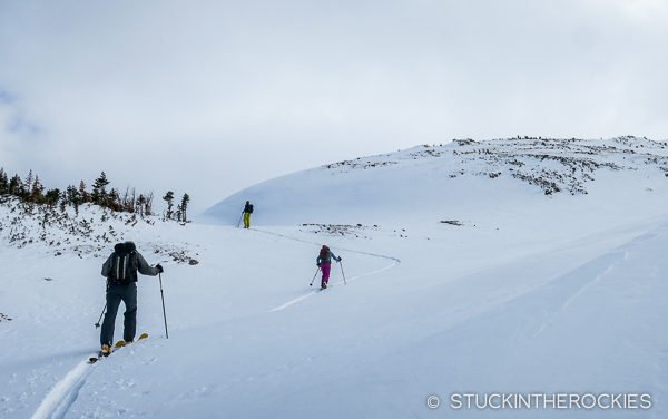 Skinning up through Pearl Basin towards Mace Saddle.