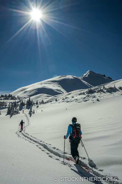 Sean Shean skinning in East SNowmass Creek