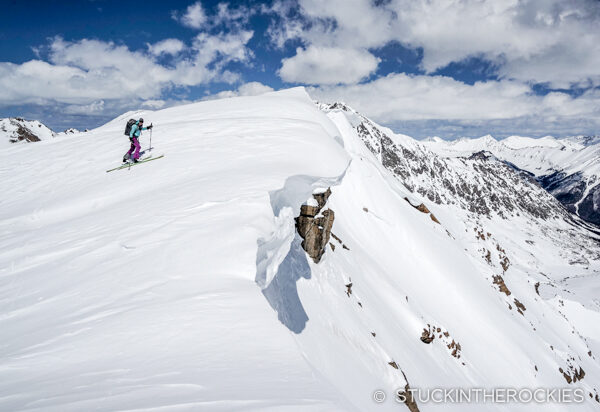 On the long summit ridge of Mount Blaurock, where some extensive and dramatic cornices had built up.