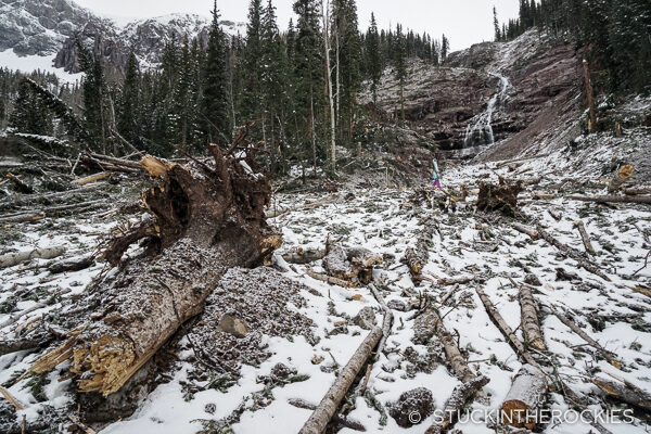 Avalanche debris on the route up to U.S. Grant Peak