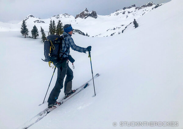 Ted Mahon skinning up towards Ice Lakes Basin