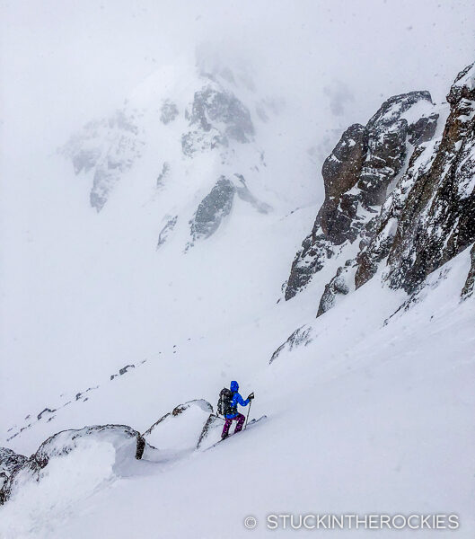 Christy Mahon skis the southeast face of U.S. Grant Peak