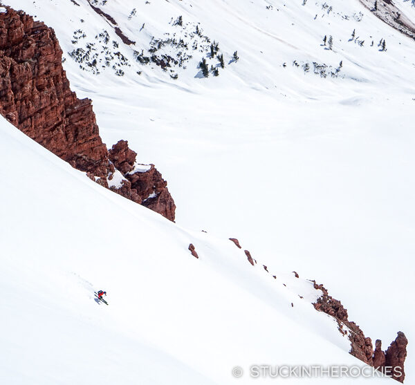 Pete Gaston skis down to Willow Creek en route to skiing Willow Peak.