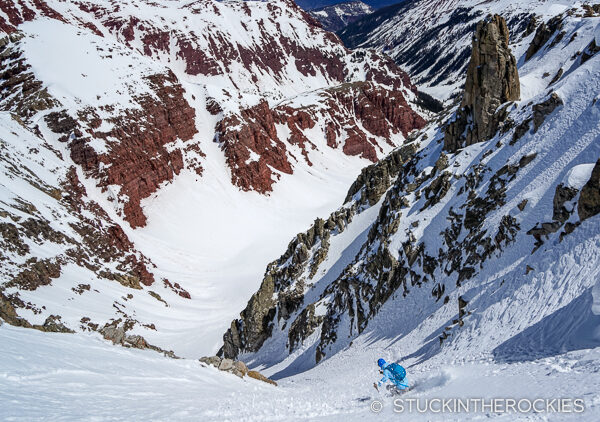 Mike Arnold skis the Northeast Couloir on Willow Peak