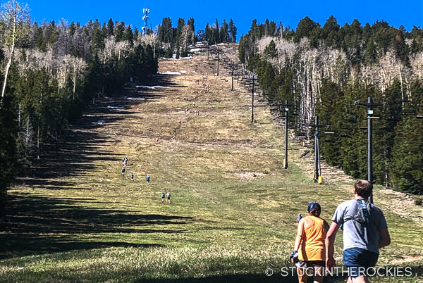 Hiking up the Pajarito Ski Area