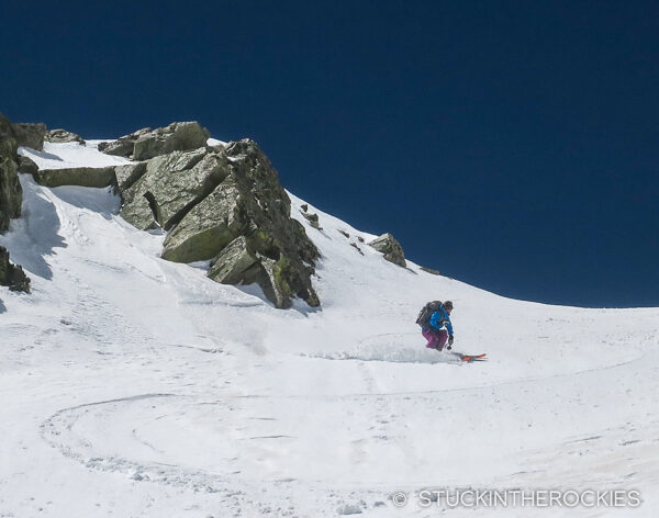 Christy Mahon skiing the terrain above Zapata Lake