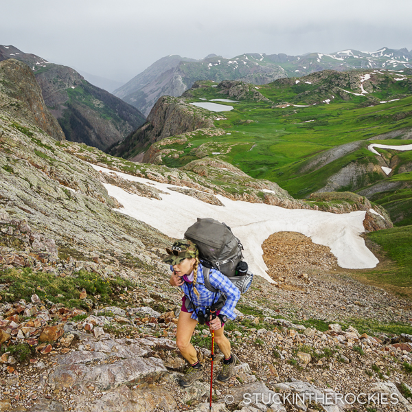 Christy Mahon hiking in the Weminuche Wilderness