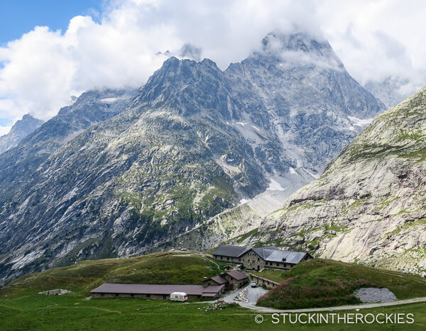 Rifugio Elena, as we passed by heading up the Grand Col Ferret.