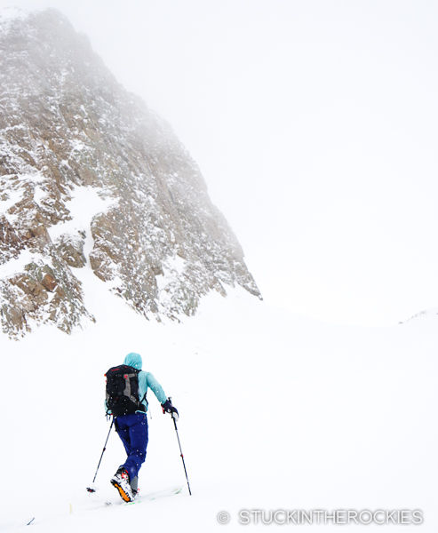 Christy Mahon skinning up by South Hayden Peak.