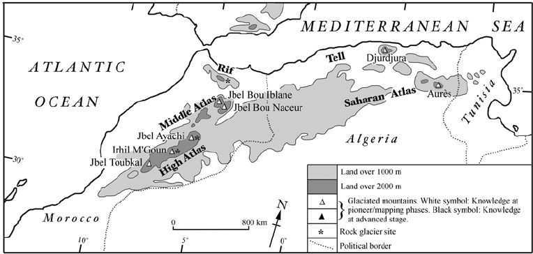 Map of the Atlas Mountains of Morocco, including Jebl Ayyachi.