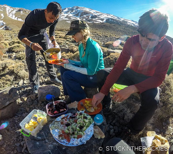 Mohammed Oujanda set us up with an incredible lunch after skiing. Our first ski day in Morocco was a success.