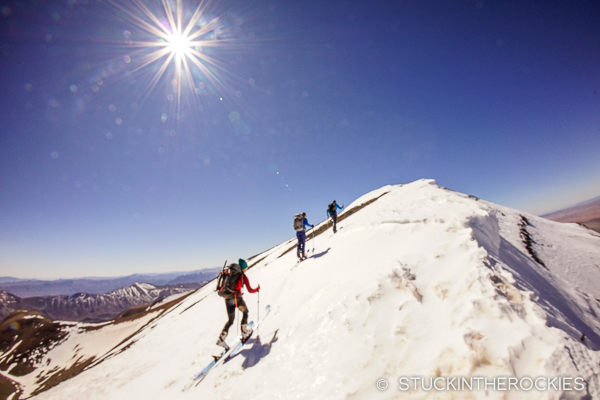 Aaron, Christy and Chris nearing the summit of Jbel Ayyachi, on our first day of our ski Morocco adventure. 