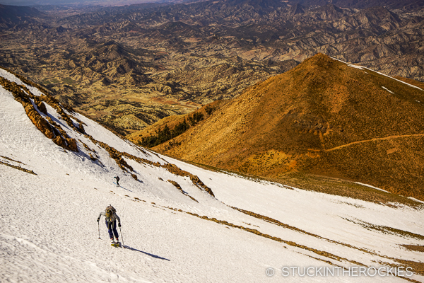 Christy Mahon skins Jbel Maaskar, on the third day of our ski Morocco adventure