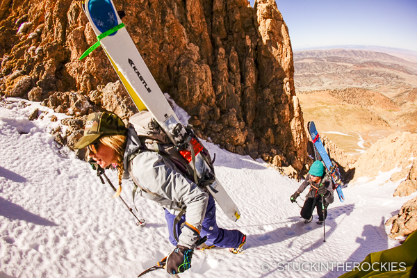 Christy Mahon and Aaron Gould-Kavet in the couloir