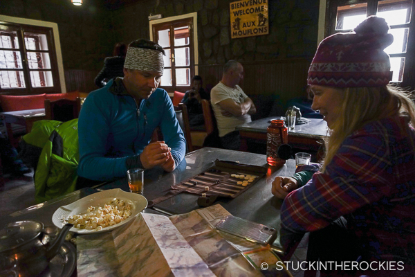 Playing backgammon at the refuge.