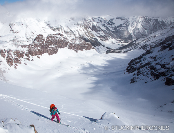 Christy Mahon skinning up Len Shoemaker Peak