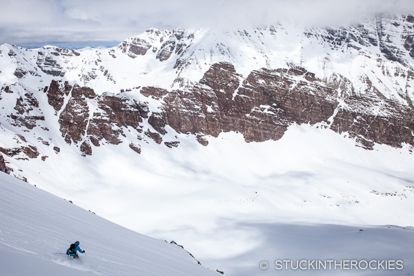 Joey Giampaolo skiing the north face of Len Shoemaker Peak