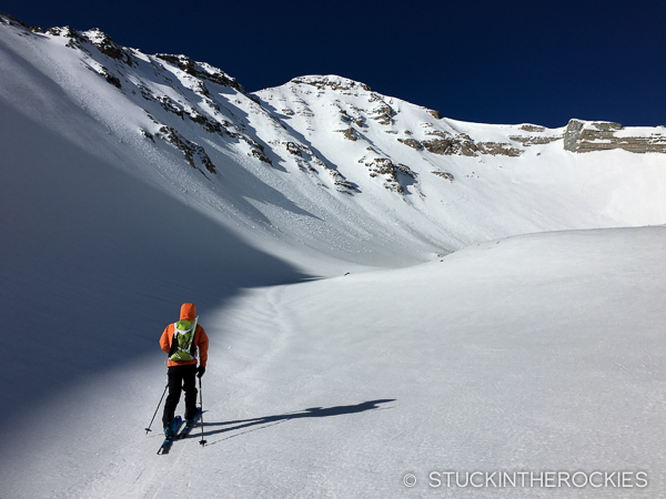 Max Taam in Montezuma Basin en route to skiing the South Face of Castle Peak