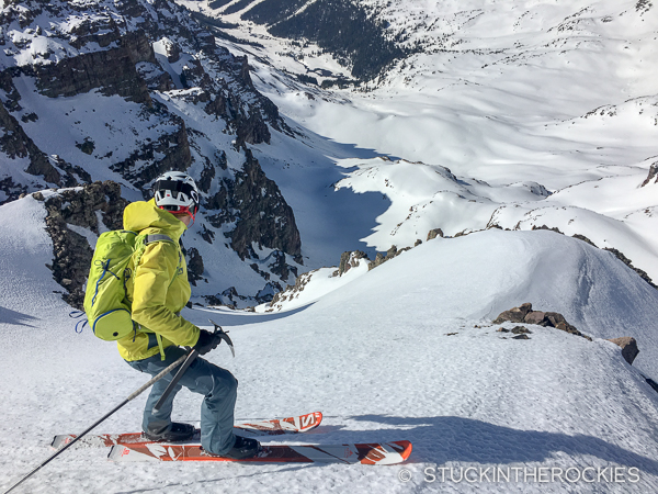 Pete Gaston skis the South Face of Castle Peak
