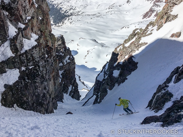 Pete Gaston skis the South Face of Castle Peak.