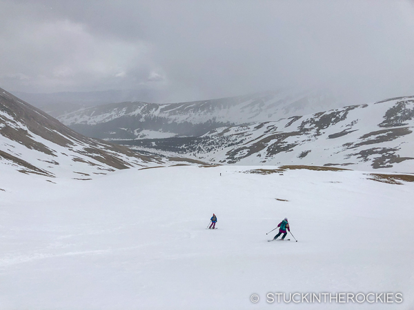 Skiing back down Mount Sherman