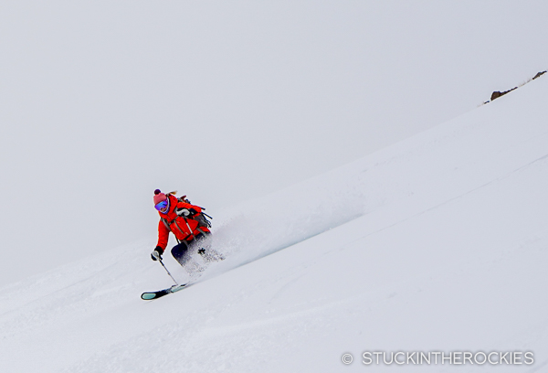 Skiing the south face of Peak 10