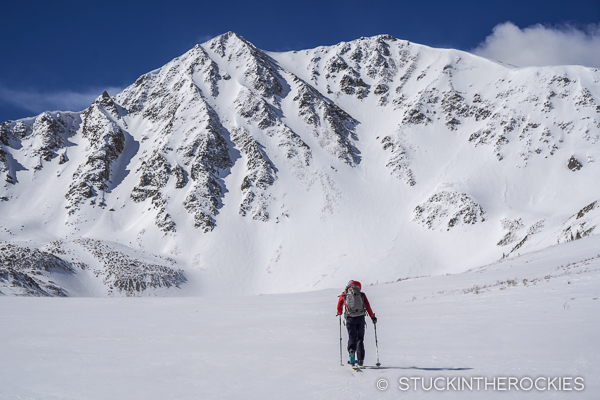 Christy Mahon approaching the North Face of Sayres Benchmark, 13,738 ft..