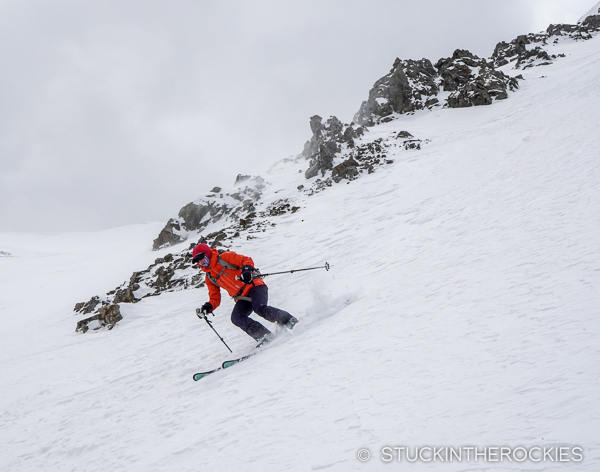 Skiing the Grand Central Couloir on Sayres Benchmark