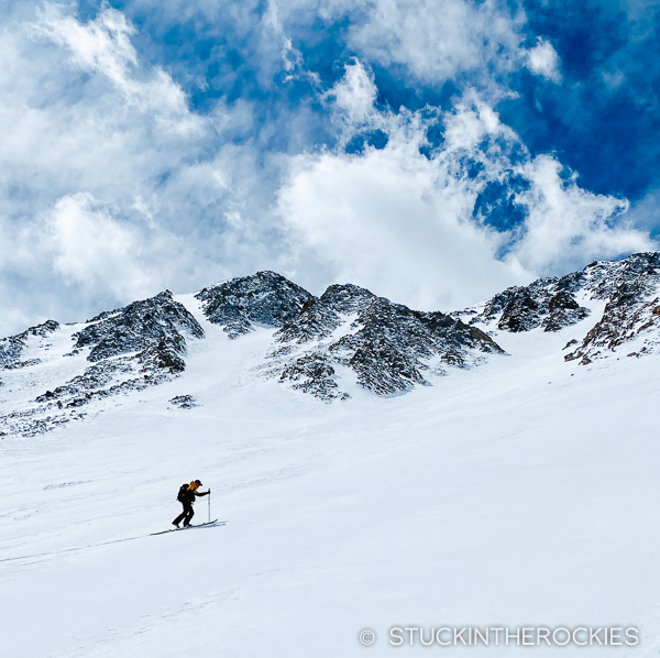 The late extreme skier Patrick Vallencant skiing the Grandes Jorasses.